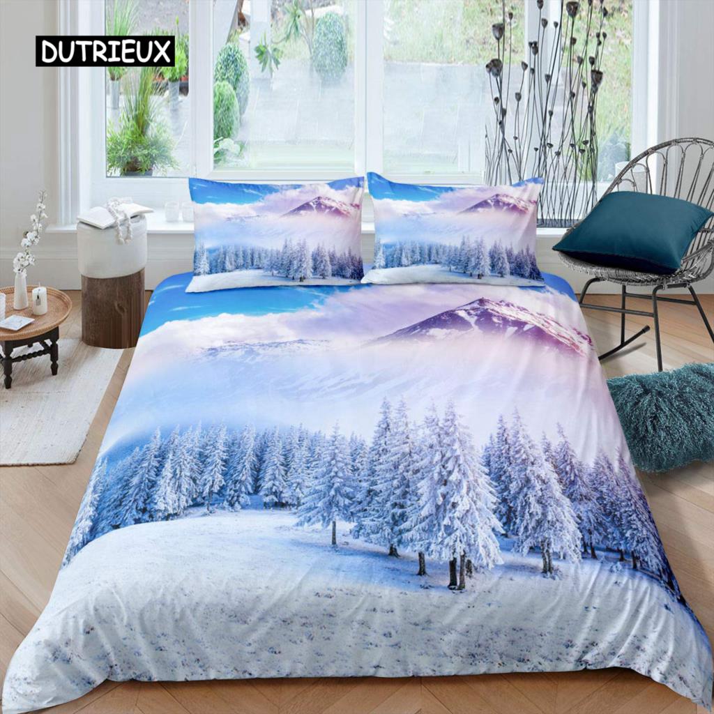 Snow Mountain Duvet Cover Set Sea Waves Bedding Set Sea Landscape King Size Comforter Cover Nature Scenery Polyester Quilt Cover