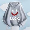 Creative Lucky Smiley Face Pattern Children's Sweatshirt Loose Casual Boys and Girls Long Sleeve Warm Hooded Sweatshirt