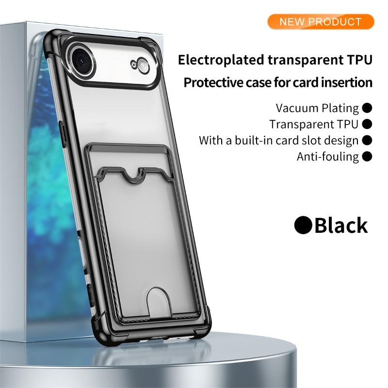 Plating Clear Shockproof Case for iPhone 17 Air 17 Pro Max 16 Plus 15 14 13 12 Mini 11Pro Wallet Card Slot Holder Soft Silicone Cover