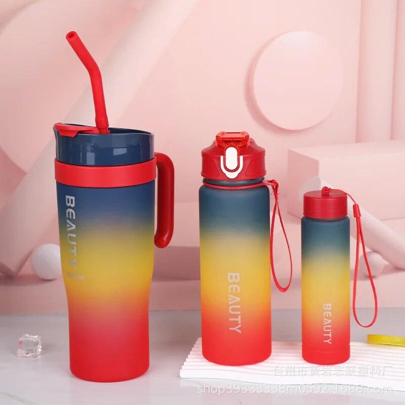 1.2L 40oz Gradient Tumbler with Straw - 3pcs Insulated Car Cup, BPA-Free Steel Ice Mug