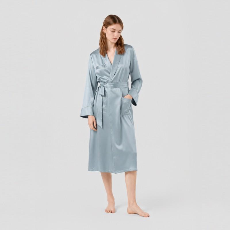 100% Mulberry Silk Robes Women Long Bathrobe Premium Loungewear
