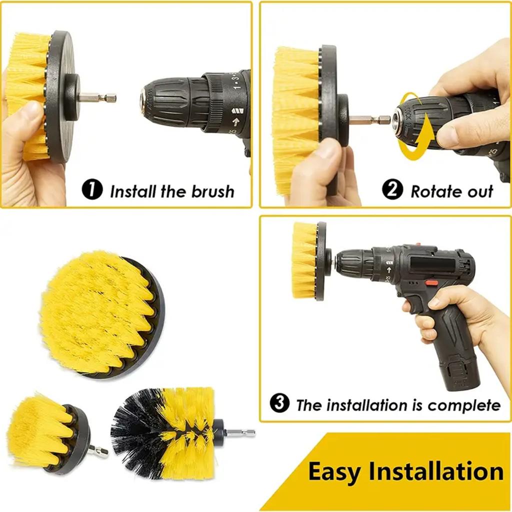 3pcs Drill Brush Set Power Scrubber Wash Cleaning Brushes Tool Kit Clean All Purpose Drill Brush For Grout Floor Tub Shower