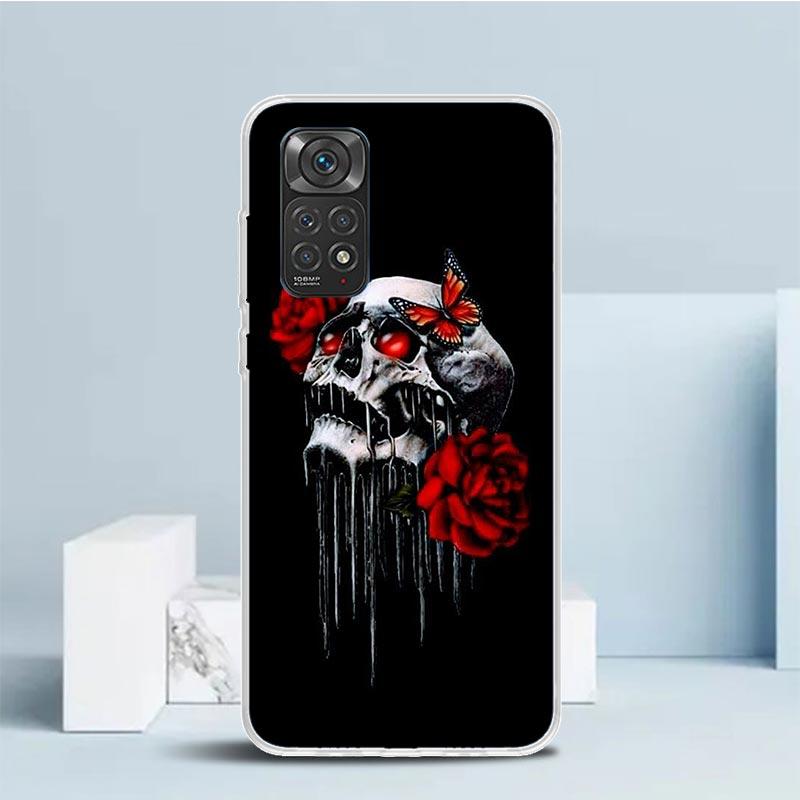 Human Skeleton Red Rose Phone Case For Xiaomi Redmi Note 15 14 14S 13 12S 12 Pro Plus 11S 11 11T 11E 10S 10 + Soft TPU Back Cove