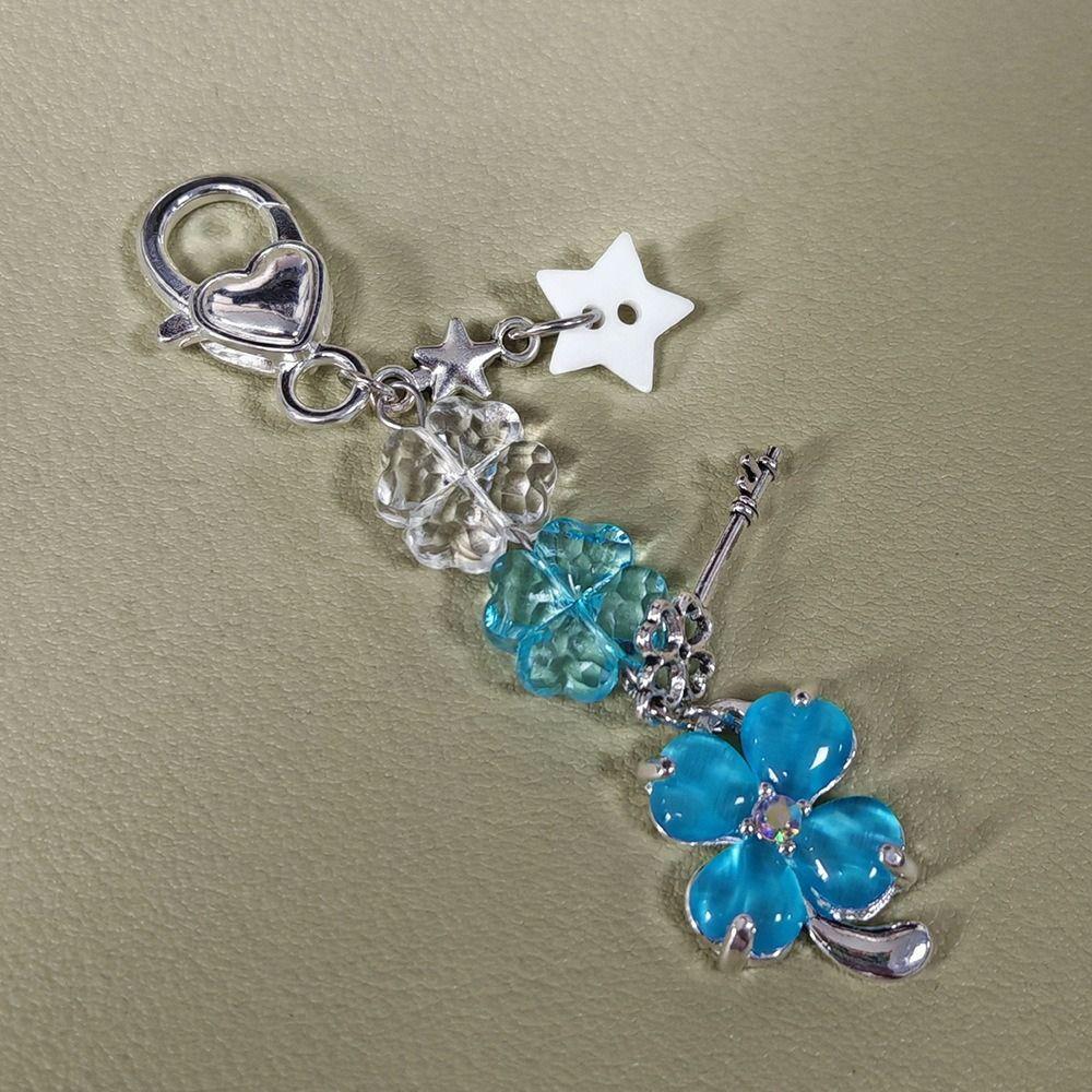 Vierblättrige Glücksblatt-Handyanhänger Bunter Schlüsselanhänger Blattkleeblatt-Anhänger Hängendes Ornament