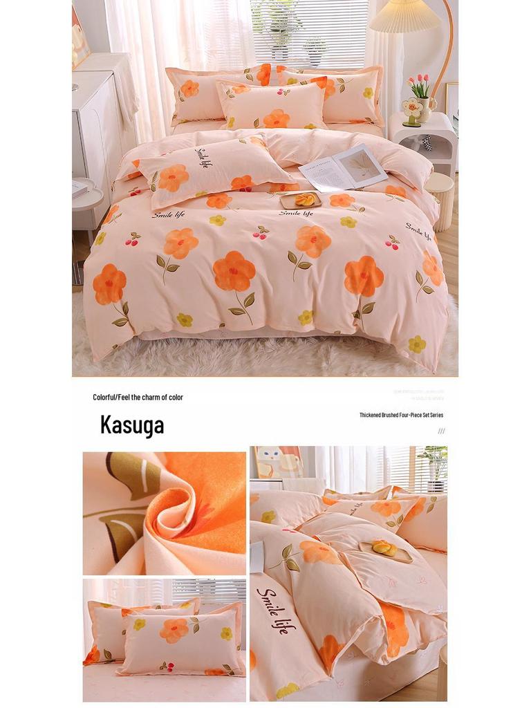 Gestreifte Bettwäsche aus gebürsteter Baumwolle für Herbst/Winter – Verdickter Bettbezug & Laken