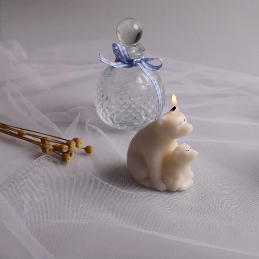 Handmade 3D Silicone Concrete Molds, Mother and Child DIY Polar Bear Candle Making for Home Window Decor