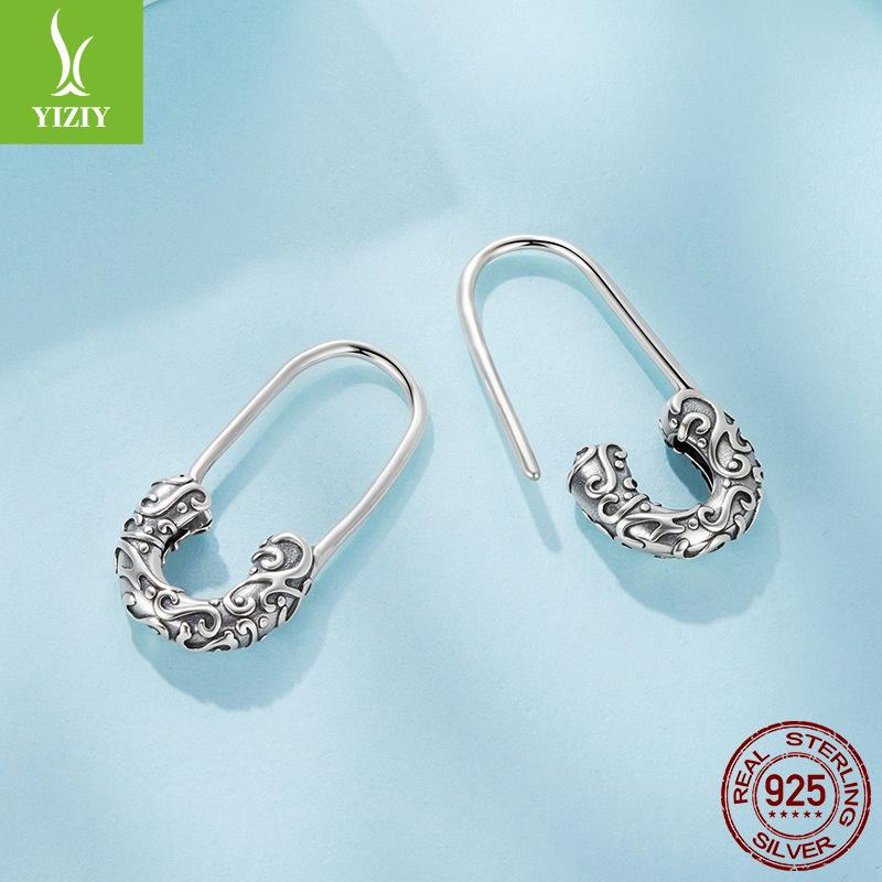 Vintage Ohrhaken mit Lockengrasmuster, personalisierte antike S925 Silber Schnallen-Stecker-Ohrringe