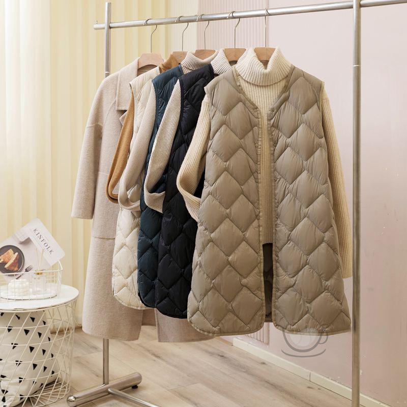 Light down vest women's medium and long V-neck autumn and winter vest light down liner winter thermal vest large size