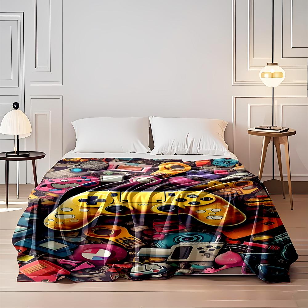 Yellow Gaming Controller with Retro Toys Flannel blanket for bedroom, living room, sofa, and nap sofas.