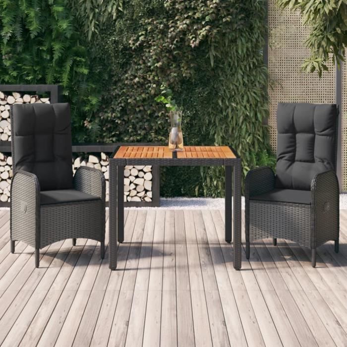VidaXL Garden Dining Set with Cushions 3 Pcs Black 3185068