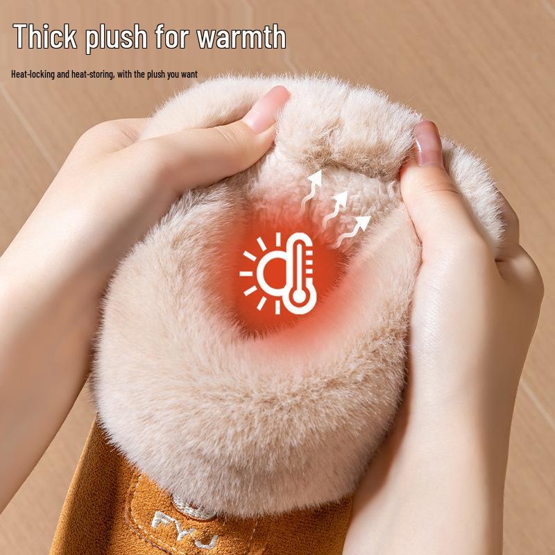 Damen Outdoor Winterhausschuhe mit Fleecefutter - Dick, Warm, Fellartig, mit Absatz