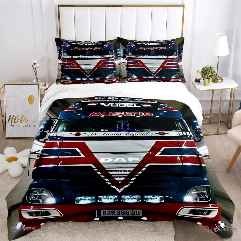 Federa Piumone con Logo Camion DAF alla Moda Set Biancheria da Letto Coperta Morbida e Federe per Ragazzi Singolo_Matrimoniale_Queen_King