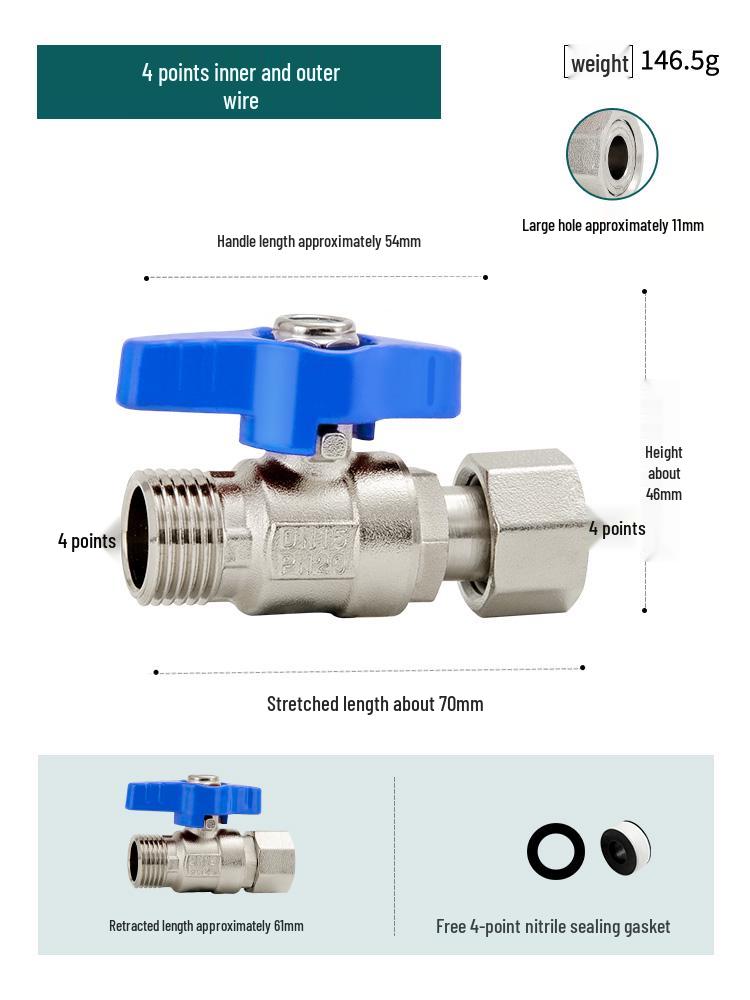All-Copper DN15 Male & Female Threaded Union Ball Valve for Hot & Cold Water with Thickened Copper Ball Core
