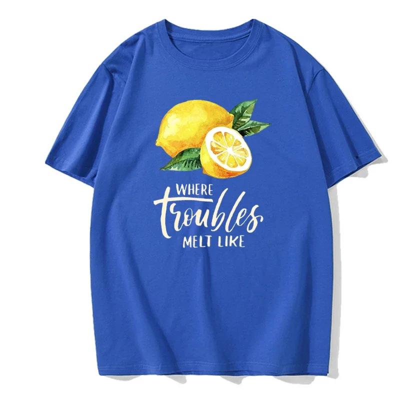 Summer Fashion Lemon Retro Men's English Letter Round Neck High Quality Casual Fitness Street European Size T-Shirt