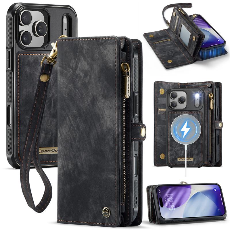 CaseMe Magnetic Flip Leather Phone Case for iPhone 17 Pro Max 17 Air 16 16E 15 Plus 14 13 12 11 XS X XR SE 2022 Zipper Wallet Card Back Cover Coque