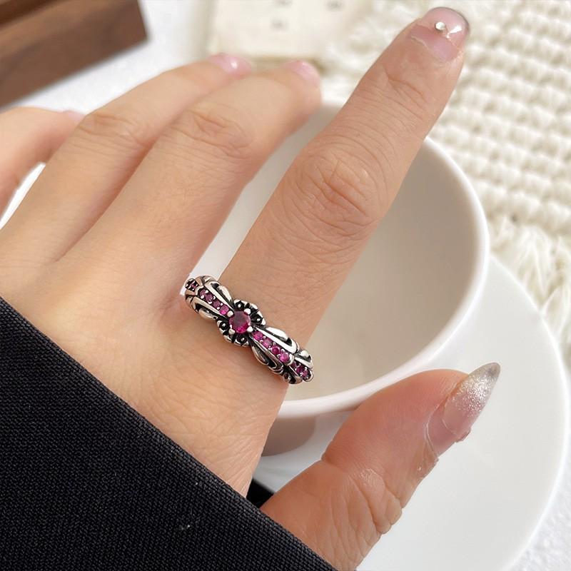 Adjustable Vintage Oxidized Cross Zircon Ring Women Men Minimalist Boho Statement Finger Adjustable Open Band