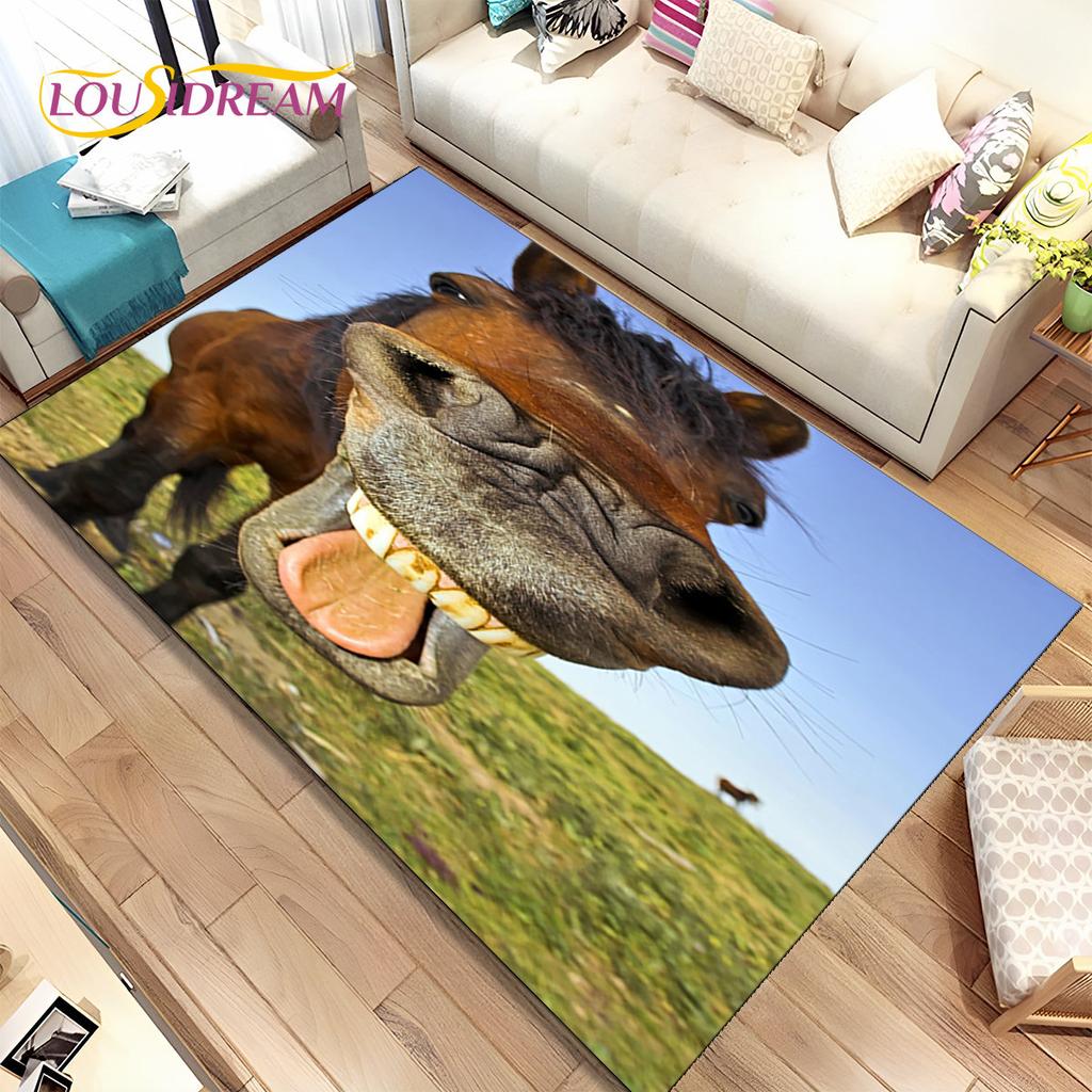 3D Animal Pentium Fine Horse Area Rug Large,Carpet Rug for Living Room Bedroom Sofa Doormat Decoration,kids Non-slip Floor Mat