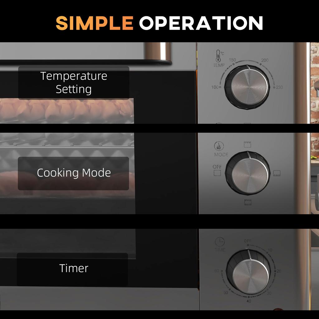 30L 60-230 degrees C Mini Electric Oven, with Accessories - Silver Tone