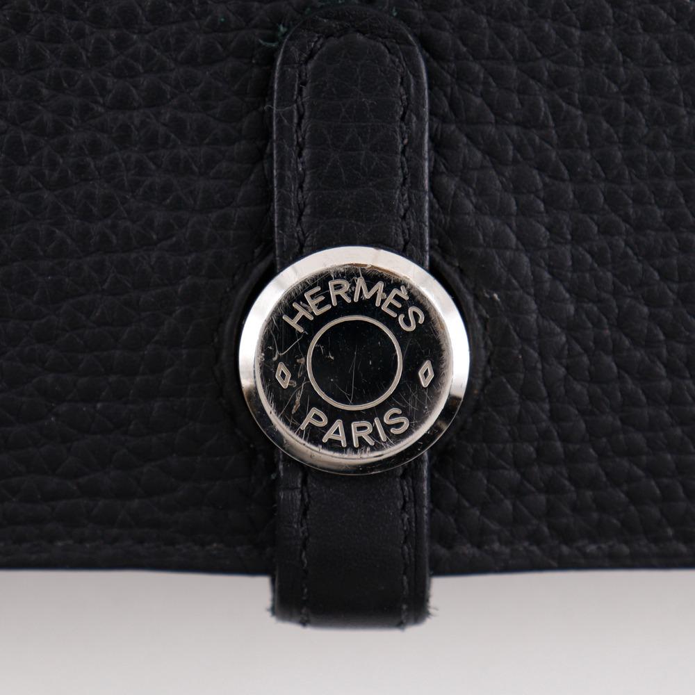 HERMES Dogon Duo Purse black Togo unisex Used
