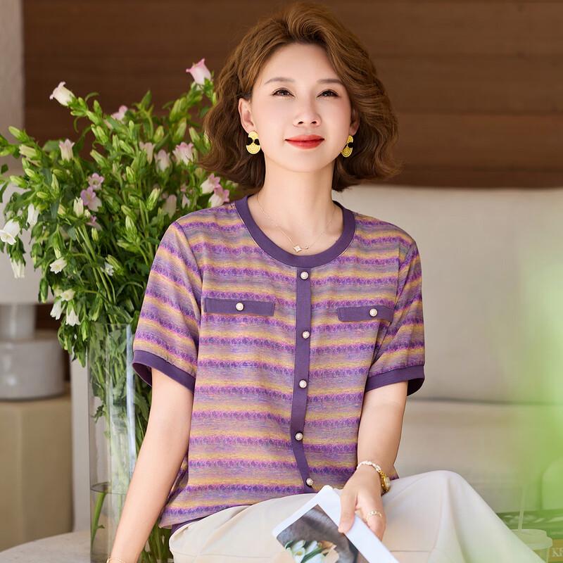 Pasite Summer Striped Slimming Plus Size Short Sleeve T-Shirt Top 4XL