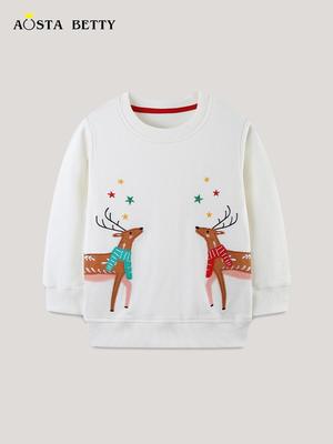 European-Style Girls' Christmas Embroidered Knitted Cotton Hoodie Toddler Sweatshirt