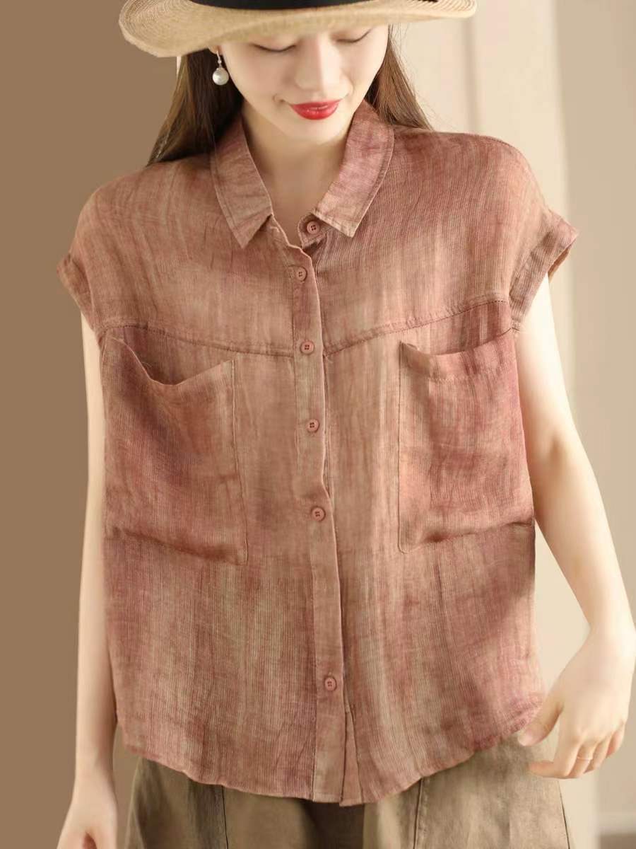 

Johnature Женские винтажные рубашки без рукавов, блузки с отложным воротником и пуговицами, летние рубашки с карманами в стиле тай-дай в стиле пэчворк L