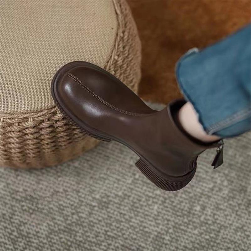 British Thick Heel Martin Boots Autumn and Winter New Non-slip Foot Small Temperament Locomotive Velvet Short Boots