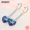ZDADAN 925 Silver Heart Blue Crystal Earrings For Women Wedding Jewelry Charm Gift