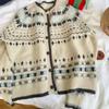 Korean Retro, Spring and Autumn New Style, Round Neck, Jacquard Contrasting Trade, Loose Casual Knitted Cardigan, Women's Sweater