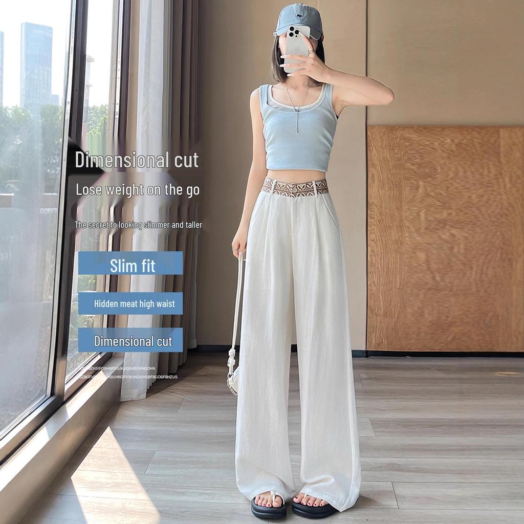Women's Summer Tencel Linen High-Waist Wide-Leg Pants