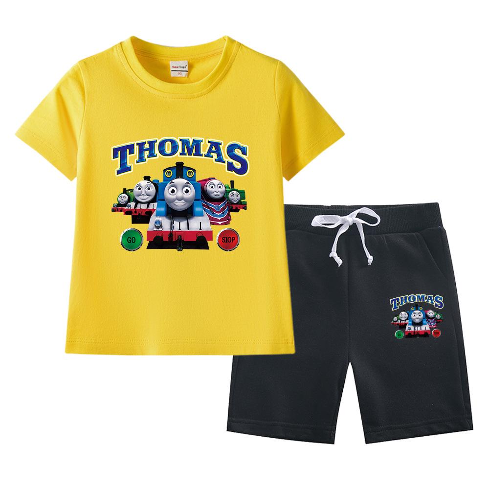 Thomas Kids Boys' 2023 Cotton Summer Set: Short Sleeve T-shirt & Capris 2-Piece