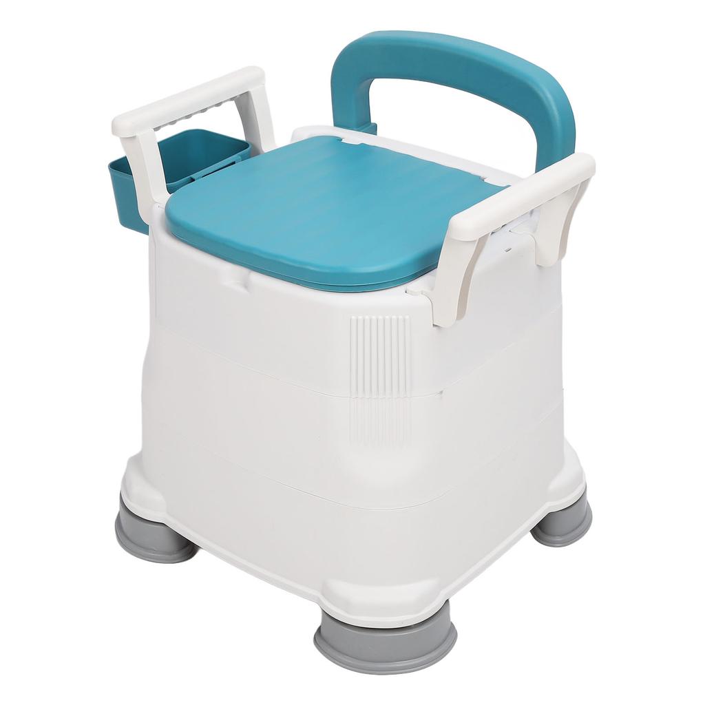 WC Portatile Bracciolo Staccabile Regolabile in Altezza Antiscivolo Sedile in PU Sedia Comoda da Comodino per Anziani Blu