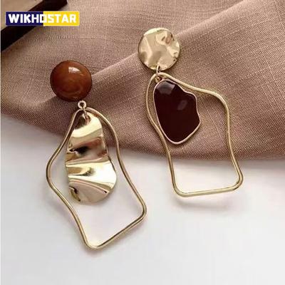Vintage Geometry Irregular Eardrop Personality Asymmetry Dripping Oil Earrings for Women Fashion Daily Commuting Jewelry Gifts
