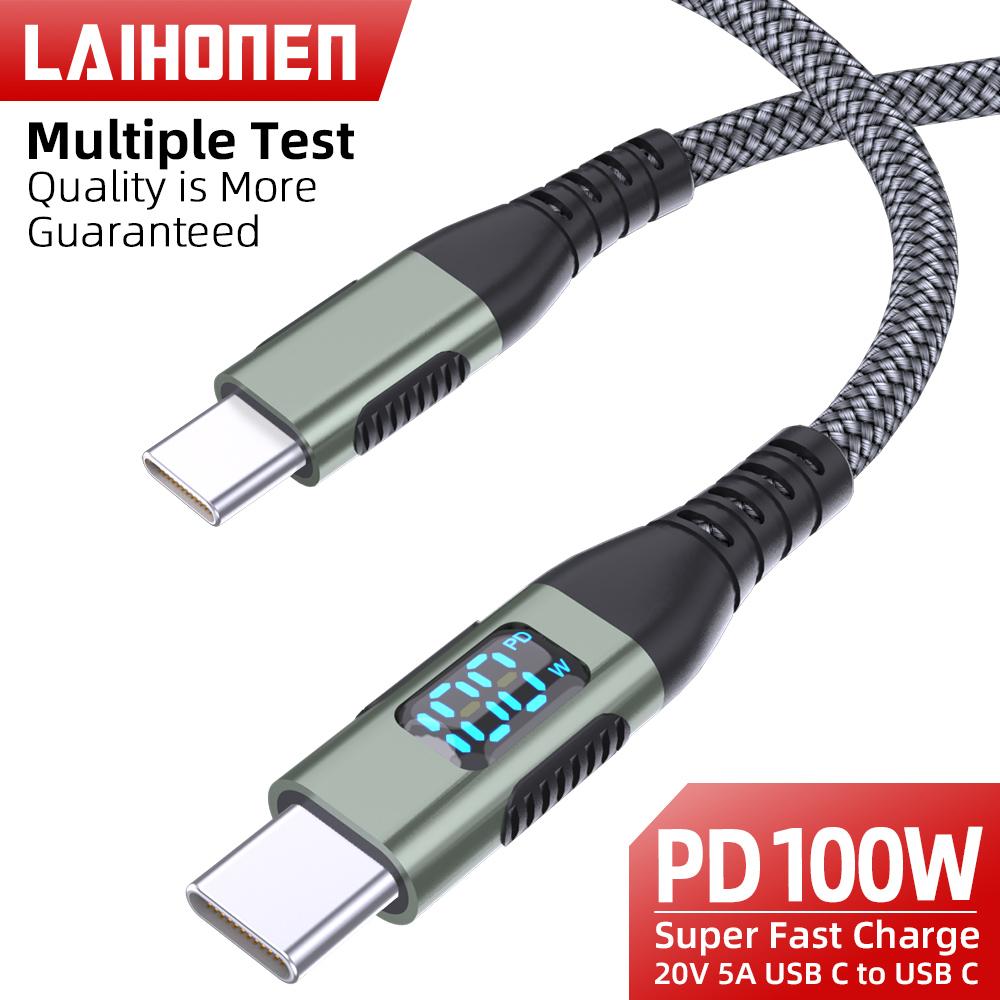 

Кабель USB C - USB C мощностью 100 Вт, Type C PD 5A, быстрая зарядка для светодиодного дисплея, нейлоновая оплетка, зарядный шнур для iPhone 16 15, MacBook, iPad 2m