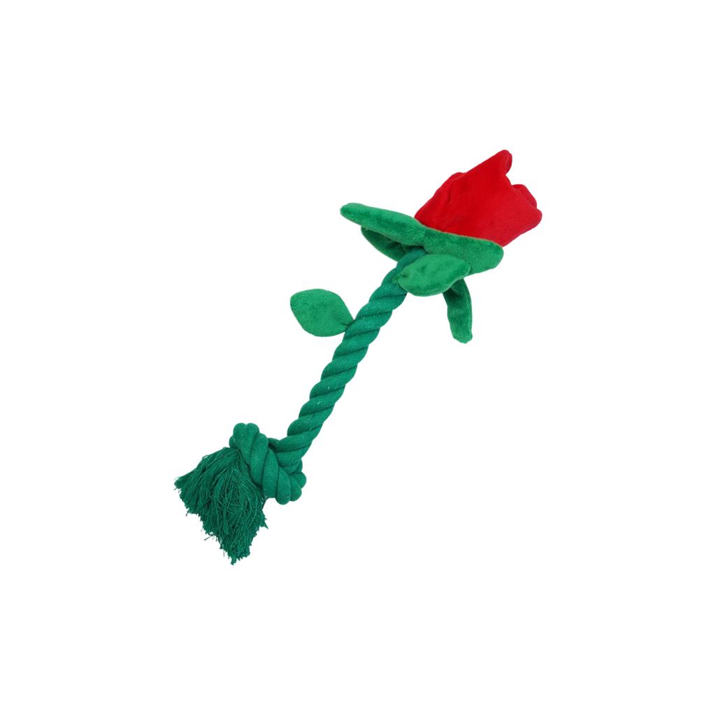 Rose Shaped Dog Chew Toy - Plush Cotton Rope Squeaky Toy For Interactive Play, Boredom Relief & Teeth Cleaning