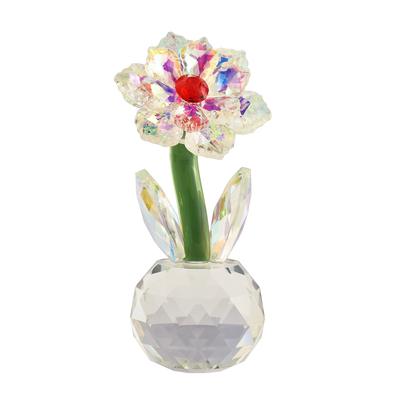 AB Color Crystal Sunflower Figurine Tabletop Christmas Flower Collectible Ornament Handmade Etched Home Decoration Souvenir