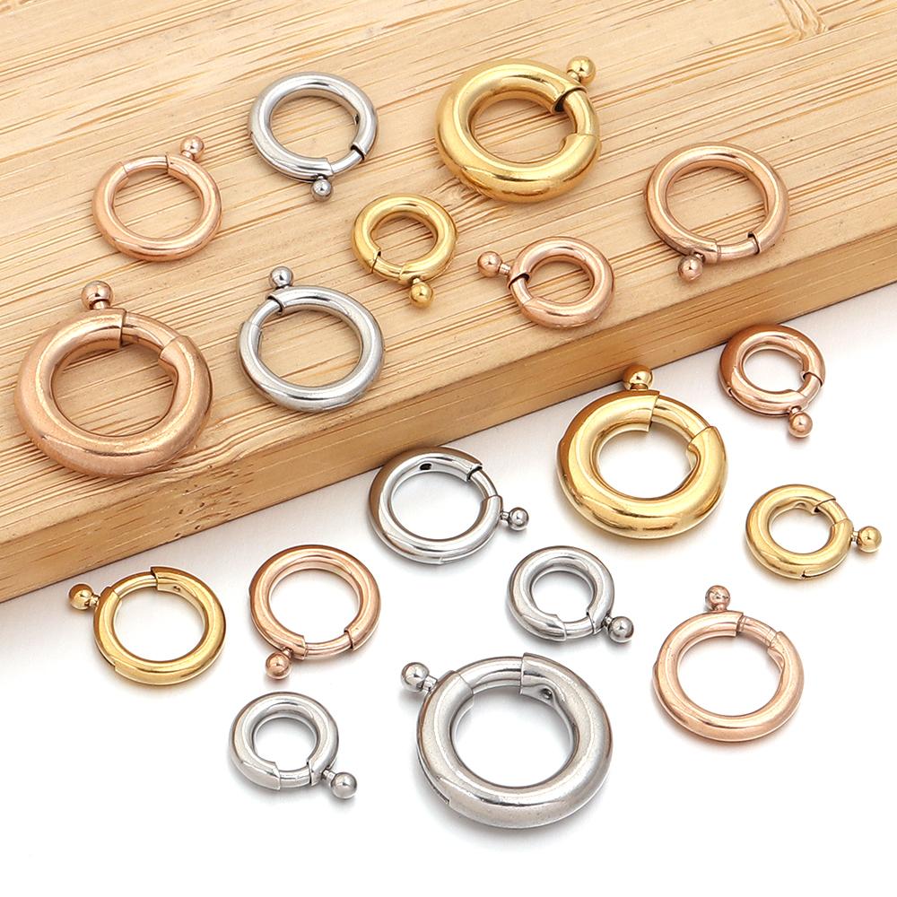 2Pcs Stainless Steel Spring Clasps Round Ring Clasps Hooks Jewelry End Connectors For DIY Handmade Bracelet Necklace Accessories
