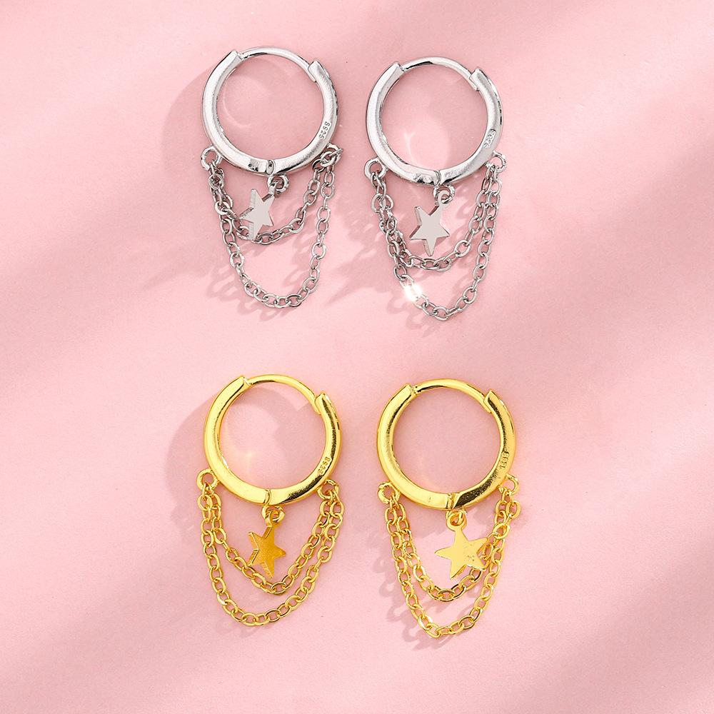 925 Sterling Silver Double Layer Tassel Star Hoop Earrings For Women 2023 Korean Wedding Party Jewelry Gift Female Pendientes