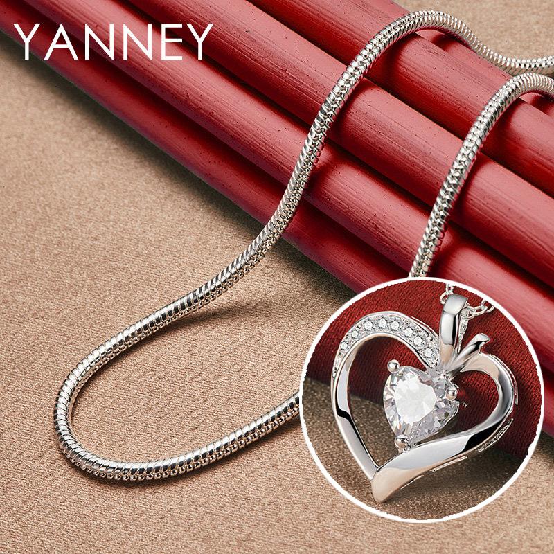 New 925 Sterling Silver 16-30 Inches Luxury AAA Zircon Heart Necklace For Women Fashion Wedding Party Gift Jewelry Charm