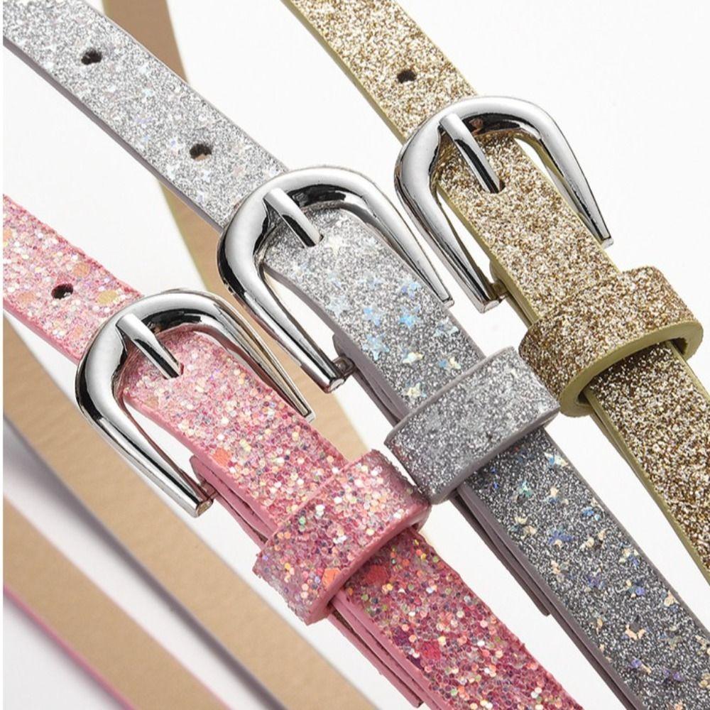 Kindergürtel Mode Glitzer Dünner Gürtel Lässiger Trend Jugendgürtel Grundschul Jungen und Mädchen Gürtel Jeans Kurzer Gürtel
