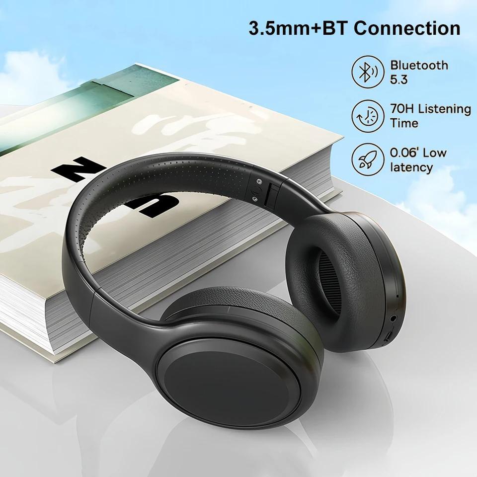 Wireless Bluetooth 5.3 Headphones 3.5mm Wired Sports Gaming Headsets with HD Foldable HiFi Stereo Noise Canceling Earbuds