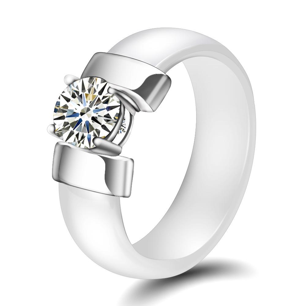 6MM Ceramic Couple Rings Black White Zircon Minimalist Stylish Wedding Bands for Men Women