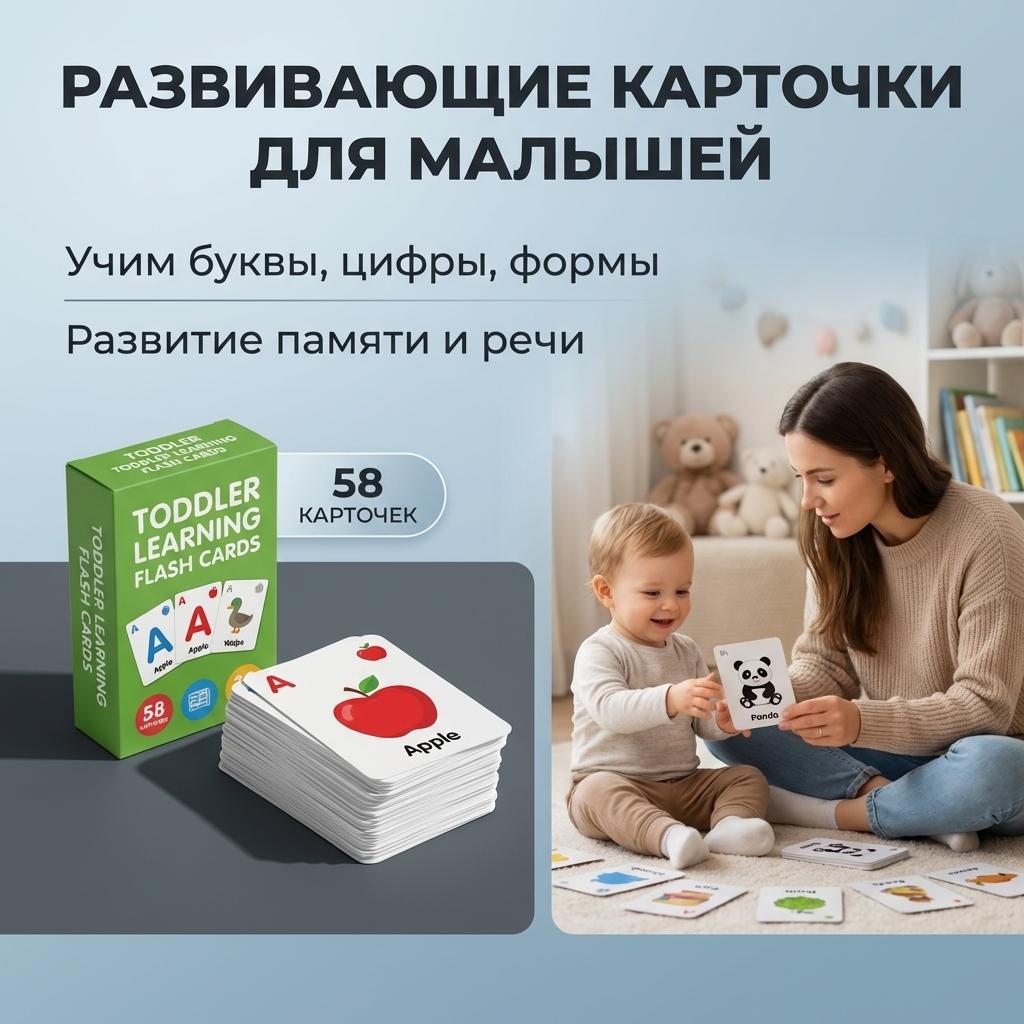Baby Educational Flashcards Color Number Shape Animal Alphabet Word Learning Cards A