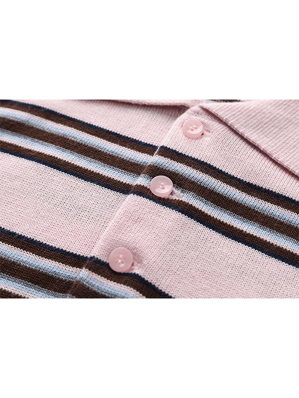 KIRSH Striped Collared Knit Top [Pink]