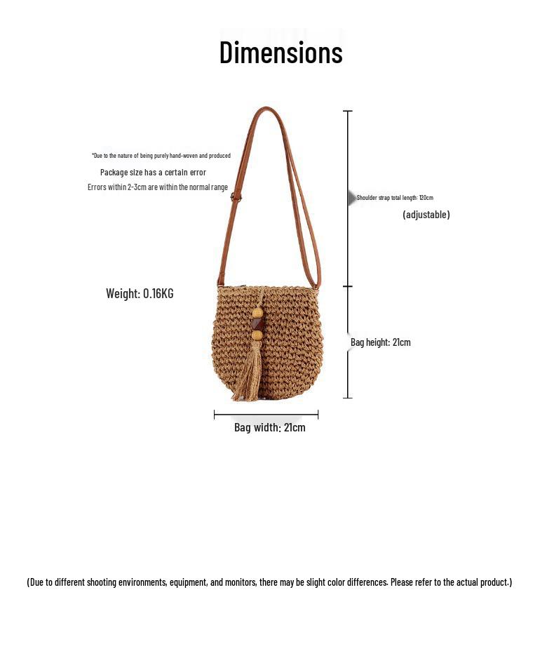 Handmade Straw Woven Crossbody Bag with Tassels & Wooden Beads – Perfect for Beach Vacations & Versatile for Women