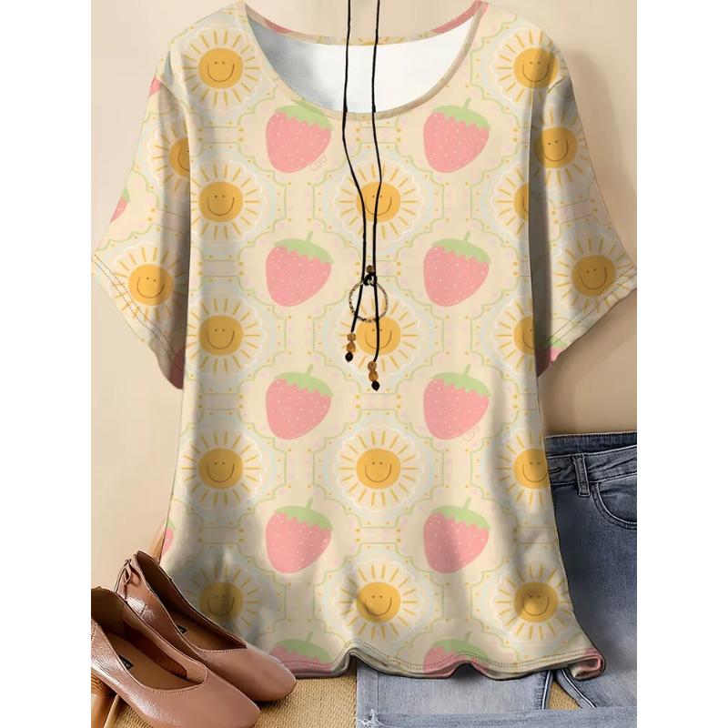 Fashion Women's Crew Neck Short Sleeve 3D Casual Color Printing Casual Short Sleeve Crew Neck T-Shirt