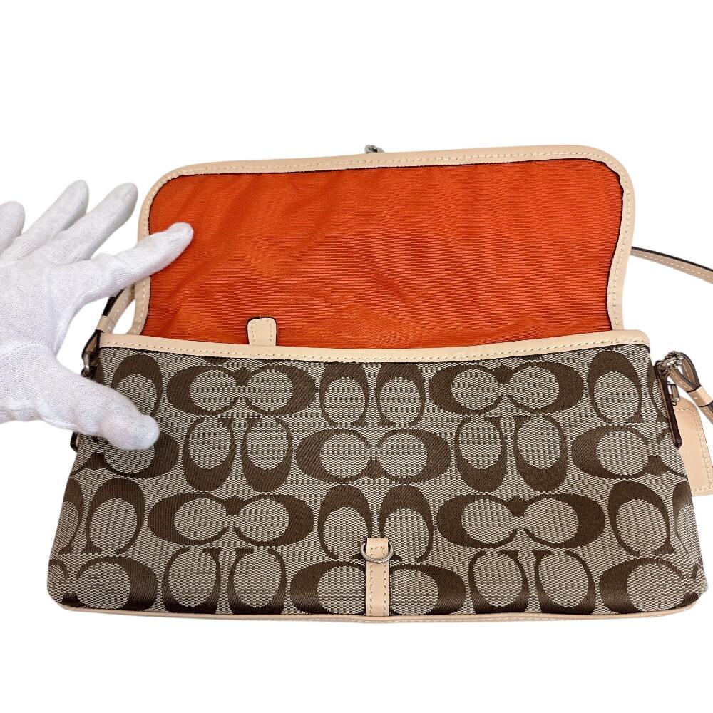 Coach 6348 Accessory Pouch One Shoulder Bag Signature Canvas Handbag Brown Canvas Used