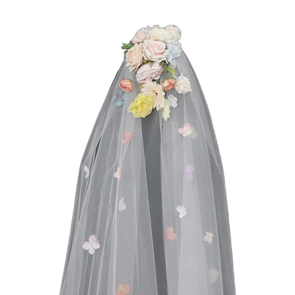 Bride Veil Colorful Flower Studded Veil Head Covering Wedding Hair Sheer White Wedding Veil Headscarf Mantilla Veil