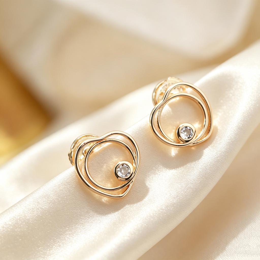 3 Colors Double Layer Heart Crystal Stud Earrings Not Allergic, Exquisite Gifts, Affordable Luxury Goods jewelry Ladies, Everyday Wear