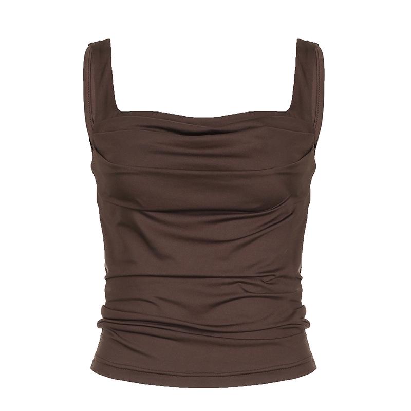 Trendy American Ruched Square Neck Slim Fit Minimalist Camisole - Summer Edition
